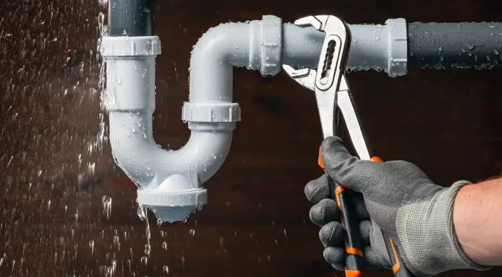 Licensed plumber performing plumbing repair in a McLean County home